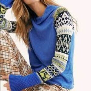 FREE PEOPLE NWT Blue Bell Fair Isle Patterned Sweater Size XS. P2P 18.5”